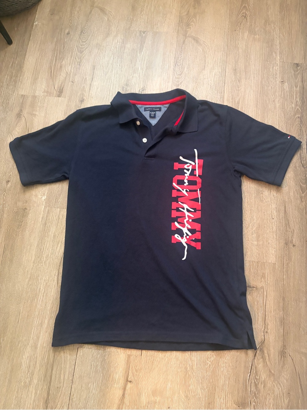 Tommy Hilfiger Navy Polo with Red Logo Panel